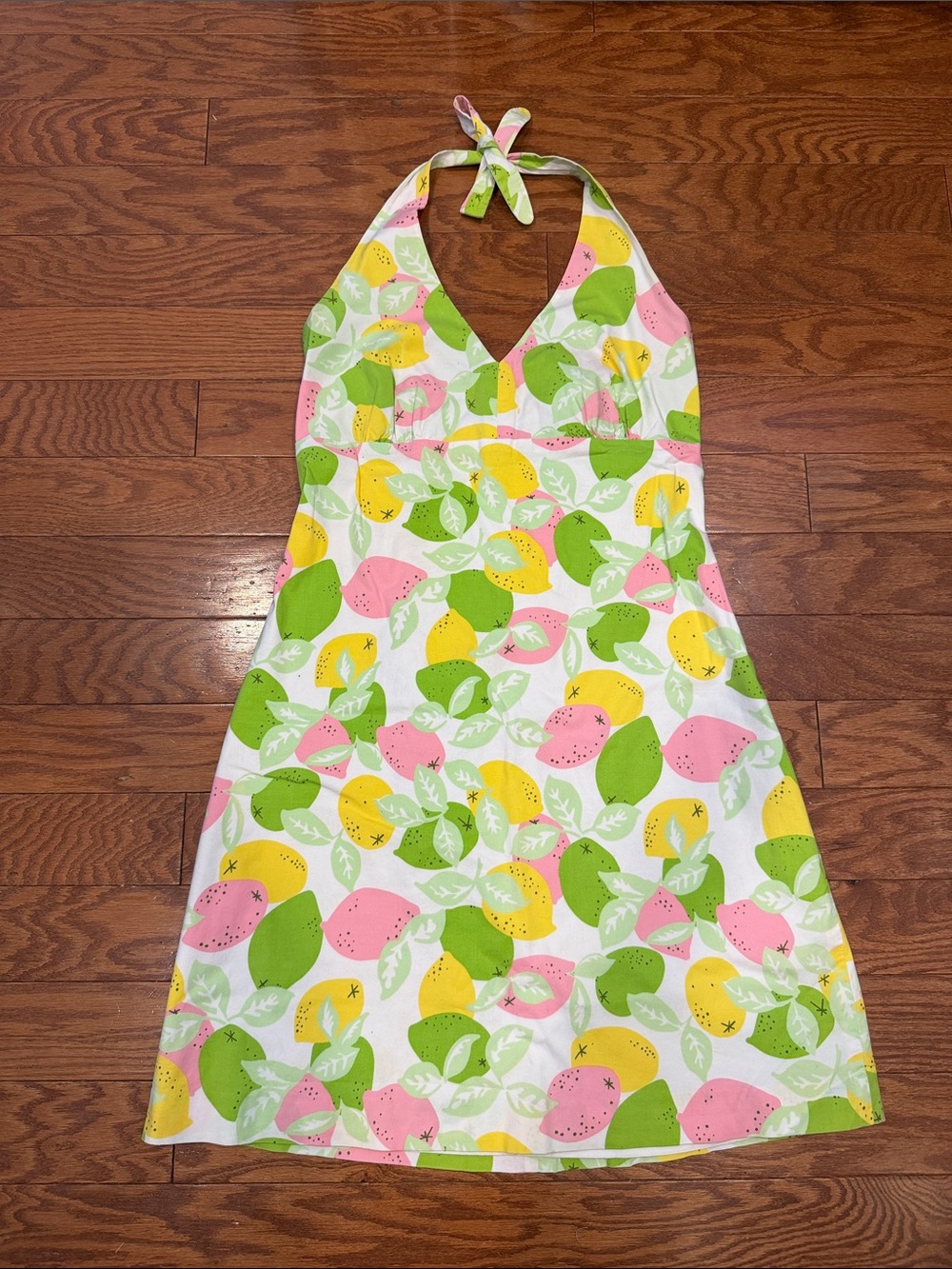 Vintage Lilly Pulitzer Citrus Print Halter Dress in Pink, Yellow & Green